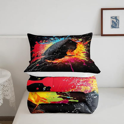 Erosebridal Hockey Bedding Set for Teen Boys Kids Winter Sports Twin Comforter Set Grunge Hippie Tie Dye Ball Bed Comforter Sets Red Blue Fire and Water Lightning Quilt Duvet Insert 1 Pillow Case