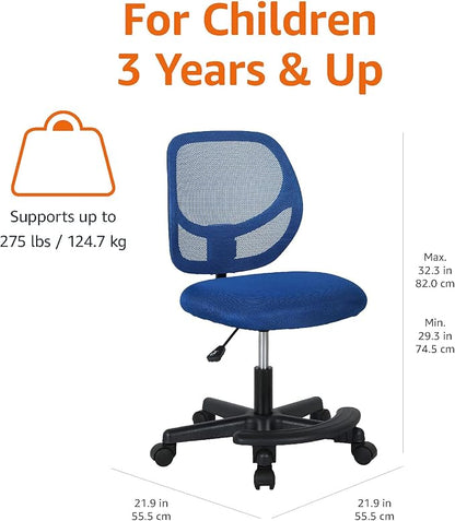 Amazon Basics Kids Adjustable Mesh Low-Back Swivel Study Desk Chair with Footrest, Blue