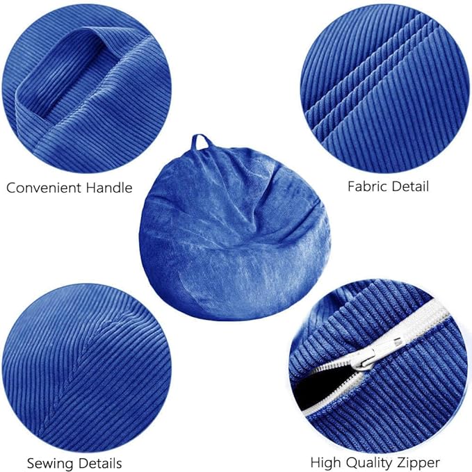 Stuffed Animal Storage Bean Bag Chair Cover (No Filler) Washable Ultra Soft Corduroy Bean Bag Cover for Organizing Plush Toys or Textile, Sack Bean Bag for Adults, Teens