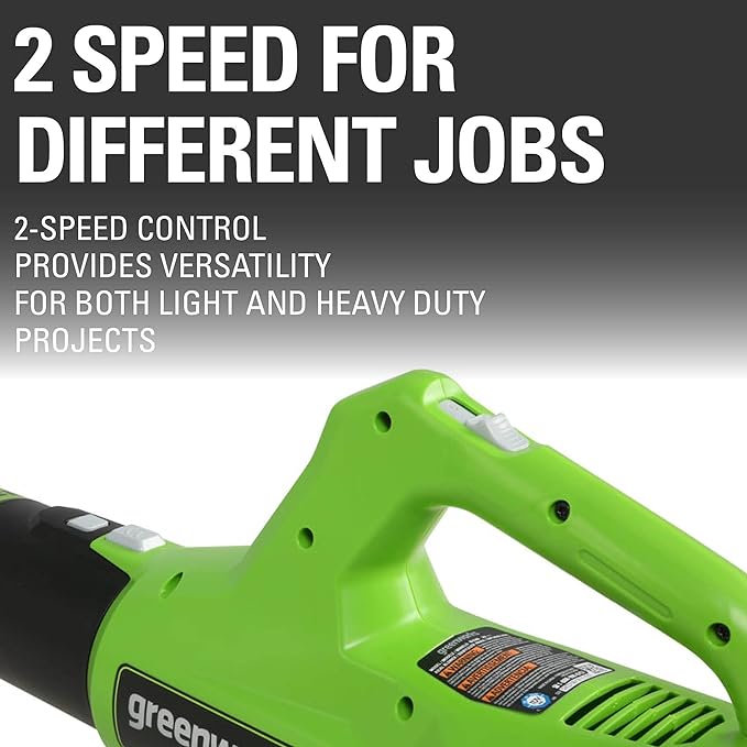 Greenworks 24V (90 MPH / 320 CFM / 125+ Compatible Tools) Cordless Axial Leaf Blower, 2.0Ah Battery and Charger Included