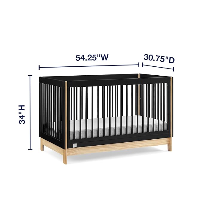 babyGap by Delta Children Tate 4-in-1 Convertible Crib TrueSleep Crib and Toddler Mattress (Bundle), Ebony/Natural
