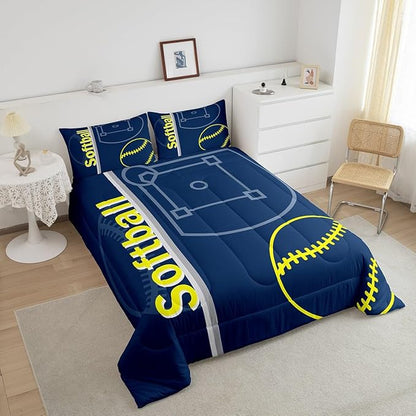 Feelyou Kids Softball Comforter Set Twin Size Sports Game Bedding Set for Boys Girls Teens Bedroom Decor Baseball Comforter Women Men Softball Gaming Duvet Set with 1 Pillow Case