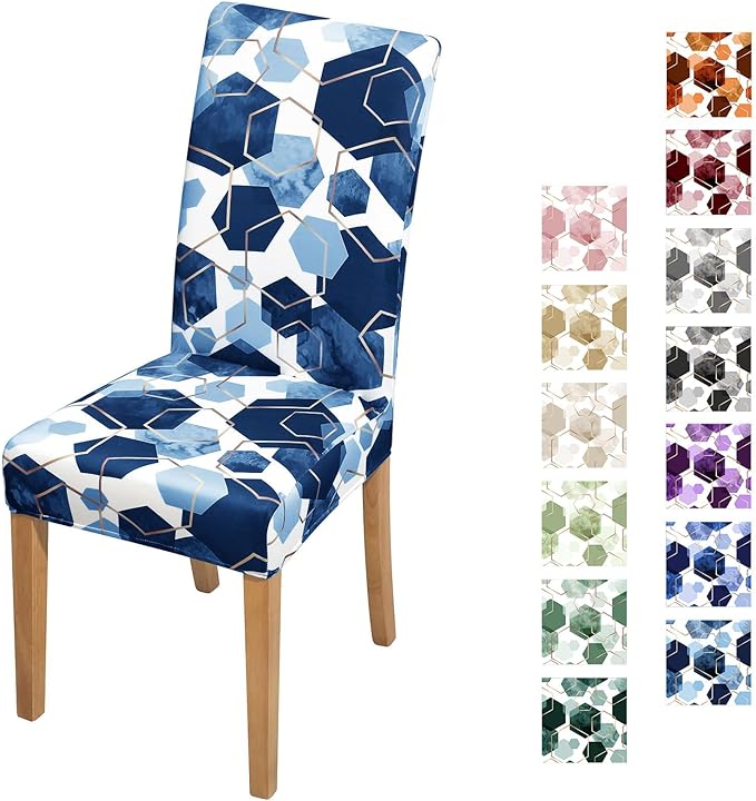 Gibelle Dining Room Chair Covers Set of 6, Soft Stretch Kitchen Chair Covers Slipcover Protector, Removable Washable Geometric Parson Chair Covers 6 Pack, Navy Blue