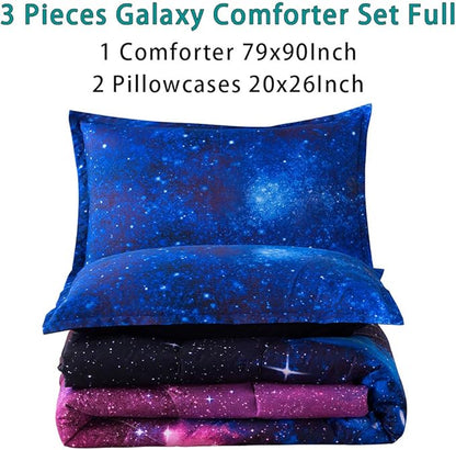 Litanika 3D Galaxy Comforter Full(79x90lnch), 3 Pieces(1 Galaxy Comforter, 2 Pillowcases), Universe Cloud Outer Space Comforter, Microfiber Bedding Set for Boys Kids