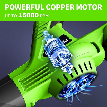 SEYVUM Leaf Blower, 20V Cordless Leaf Blower with 2 Pcs Battery, Electric Leaf Blower for Lawn Care, 320CFM 150MPH Battery Powered Leaf Blower, for Patio, Garden Cleaning, Fast Charger Included, Green