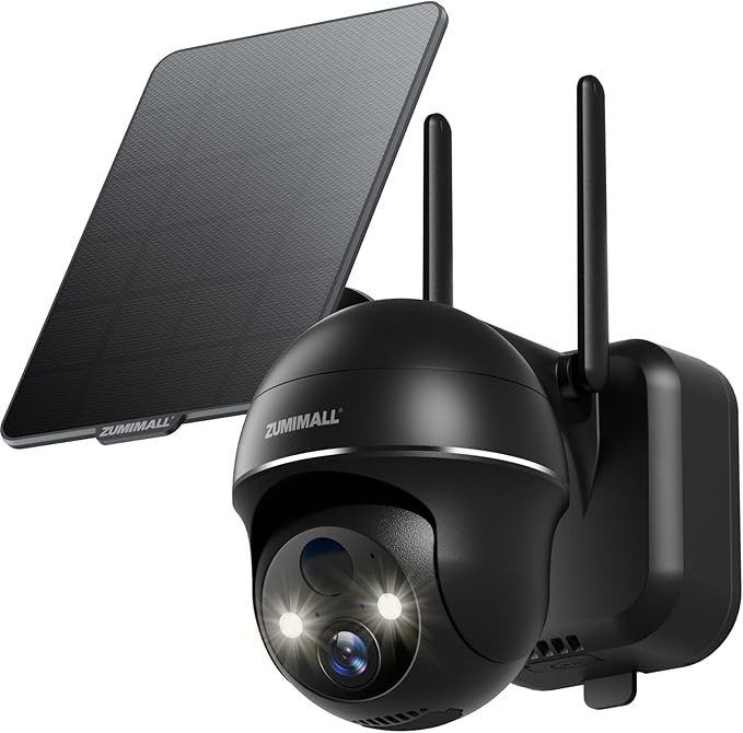 ZUMIMALL Solar Security Cameras Wireless Outdoor, 360° View Outdoor Camera Wireless Solar Powered,2.4G WiFi，2K/3MP Color Night Vision,2-Way Talk, PIR Motion Alert, Cloud Storage, Work with Alexa