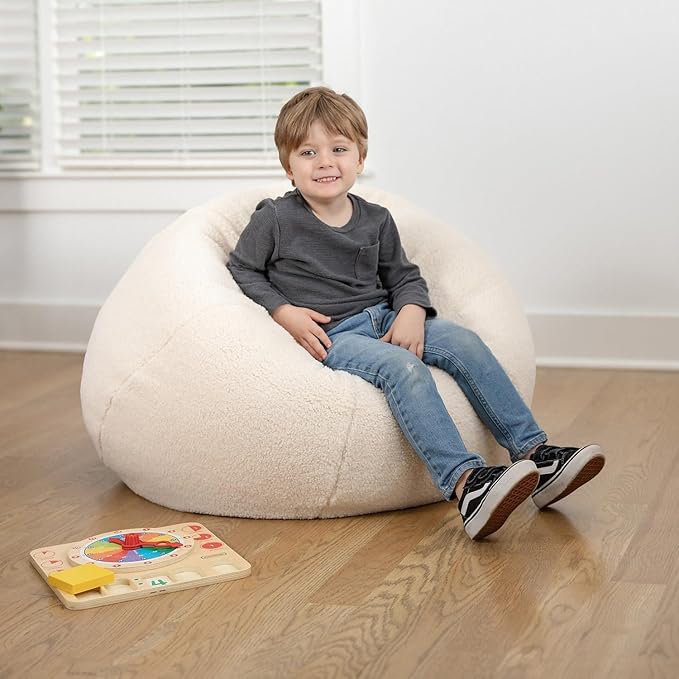 Flash Furniture Dillon Sherpa Bean Bag Chair, Classic Refillable Bean Bag Chair for Kids and Teens, Small, Natural