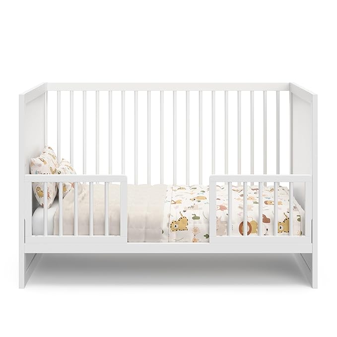 Storkcraft Calabasas 3-in-1 Convertible Crib (White) – GREENGUARD Gold Certified, Fits Standard Crib Mattress, Converts to Toddler Bed, Modern Style, Easy 30-Minute Assembly