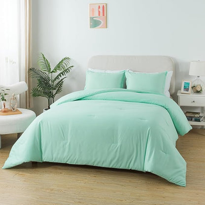 Sage Green Comforter Set King Size, Solid Lightweight Skin-Friendly Boho Bedding Set & Collections, Breathable Fluffy Microfiber 3 PCS (104"x90") Comforter Set for All Seasons