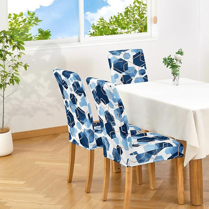 Gibelle Dining Room Chair Covers Set of 6, Soft Stretch Kitchen Chair Covers Slipcover Protector, Removable Washable Geometric Parson Chair Covers 6 Pack, Navy Blue