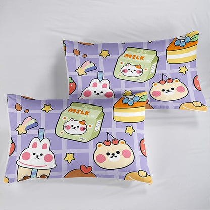 Kawaii Bear Comforter Set for Kids Teens Girls Women,Purple Bear Kids Comforter,1 Comforter with 2 Pillowcase, Microfiber 3 Piece Bedding Set,for All Seasons(Purple，King Size)