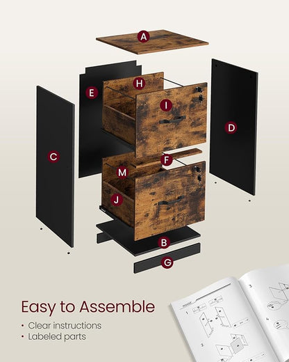 VASAGLE 2-Drawer Vertical File Cabinet, Filing Cabinet for Home Office, Printer Stand, with 2 Lockable Drawers, Adjustable Hanging Rail, for A4 and Letter-Size Files, Rustic Brown UOFC061B01