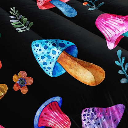 Colorful Mushroom Comforter Set Queen Size Kids Mushroom Flora Bedding Set Botanical Plant Theme Print Quilt Bed Set for Boys Girls Adults with 1 Comforter and 2 Pillowcases