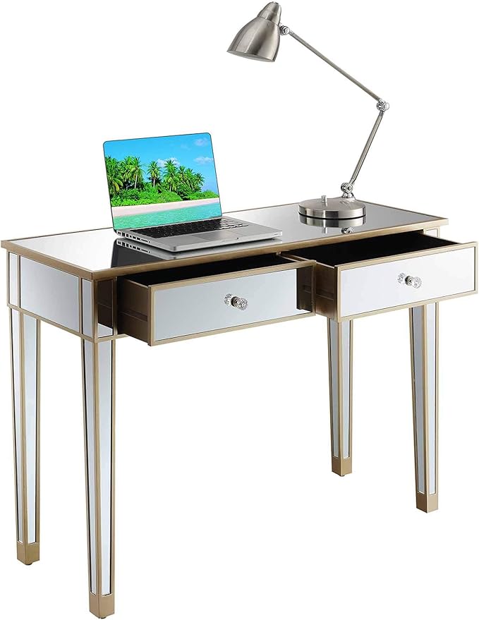 Convenience Concepts Gold Coast Desk, Champagne/Mirror