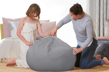 Aubliss Stuffed Animal Storage Bean Bag Chair Cover (No Beans)，Stuff and Sit Storage Bean Bag for Kids Toy Storage，X-Large 48"-Canvas Solid Grey