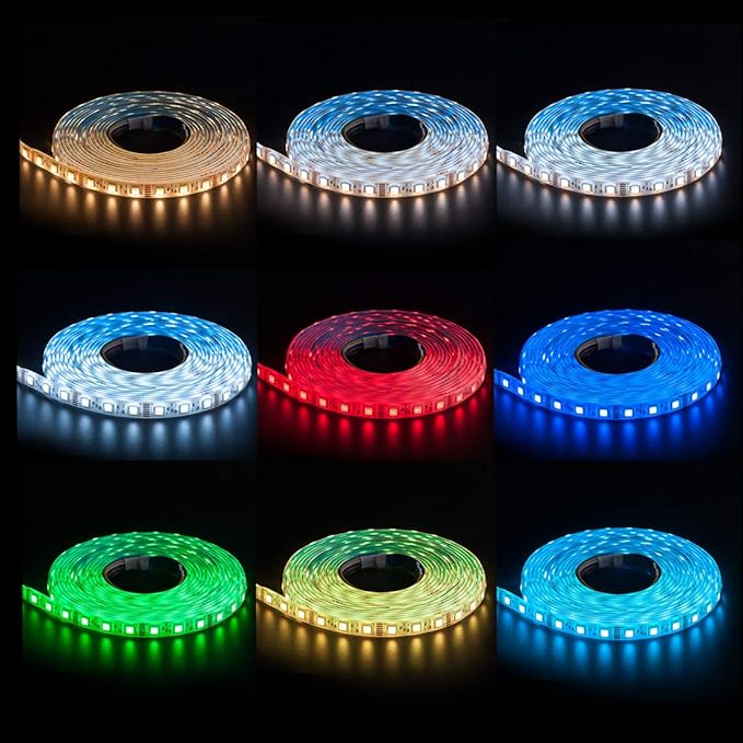 BTF-LIGHTING RGBCCT 5 Colors in 1 LED 5050SMD RGBWW RGB+Dimmable Tunable Color Temperature 2700K-6500K 16.4ft 60LEDs/m 300LEDs DC12V Multi-Colored Tape Lights IP67 White PCB(No Adapter or Controller)