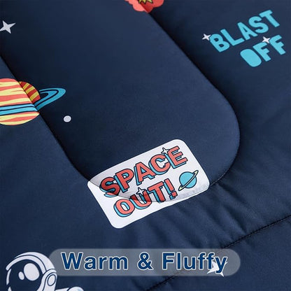 beeweed 5 Piece Kid Comforter Set Twin Size, Space Rocket & Astronaut Bedding Set for Teen Boys Girls
