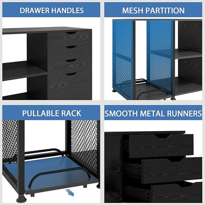 PUNCIA Office Lateral File Storage Cabinet with Paper Shredder Stand On Wheel Large Lateral Filing Cabinet with Drawers Filing Cabinet Organizer Printer Stand with Storage for Home Office