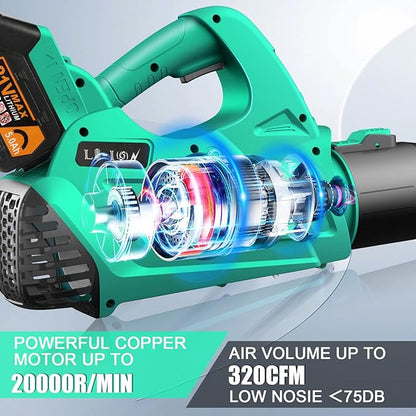 Leaf Blower - 320CFM 180MPH 21V Leaf Blower Cordless with 2 X 5.0 Ah Battery & Charger, Electric Leaf Blower Battery Powered Leaf Blower Lightweight for Snow Blowing & Lawn Care Yard Cleaning