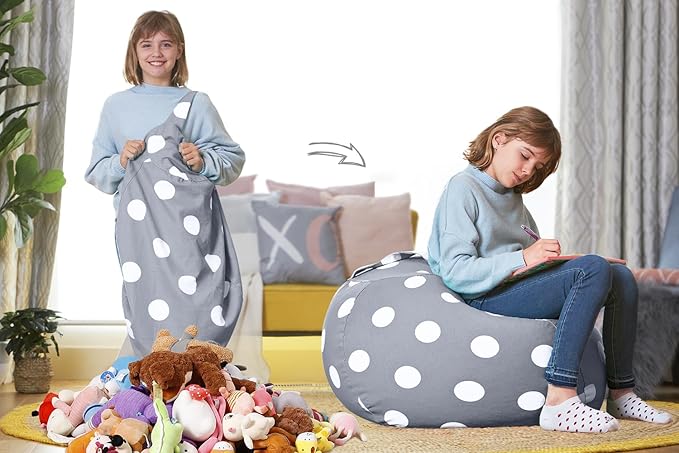 Aubliss Stuffed Animal Bean Bag Storage Chair (Grey Dot, X-Large (48''))