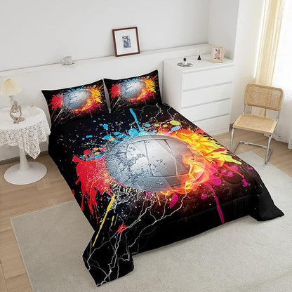 Erosebridal Kids Volleyball Comforter Set for Teen Girls Boys Volleyball Bedding Set Twin Grunge Hippie Tie Dye Bedding Comforter Red Blue Fire Water Lightning Quilt Duvet Insert 1 Pillow Case