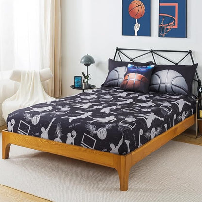 ADASMILE A & S Basketball Comforter Twin for Boys Basketball Bedding Twin for Kids Basketball Sports Comforter with Basketball Sheets 6 Pieces Bed in A Bag Comforter Twin for Boys Teens Sports Bed Set