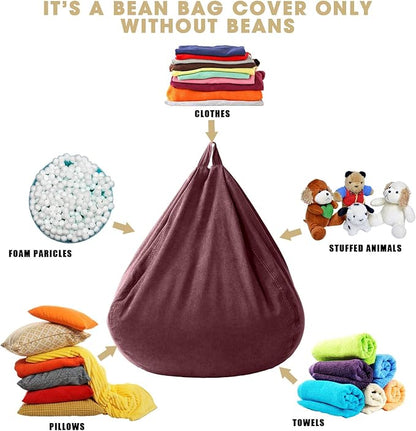 2 Pcs Bean Bag Cover Stuffed Animal Storage Bean Bag Chair Cover Soft Corduroy Stuffed Animal Bean Bag Storage for Kids Adults Indoor Bedroom Organizing Plush Toys (Pink Purple,200l)