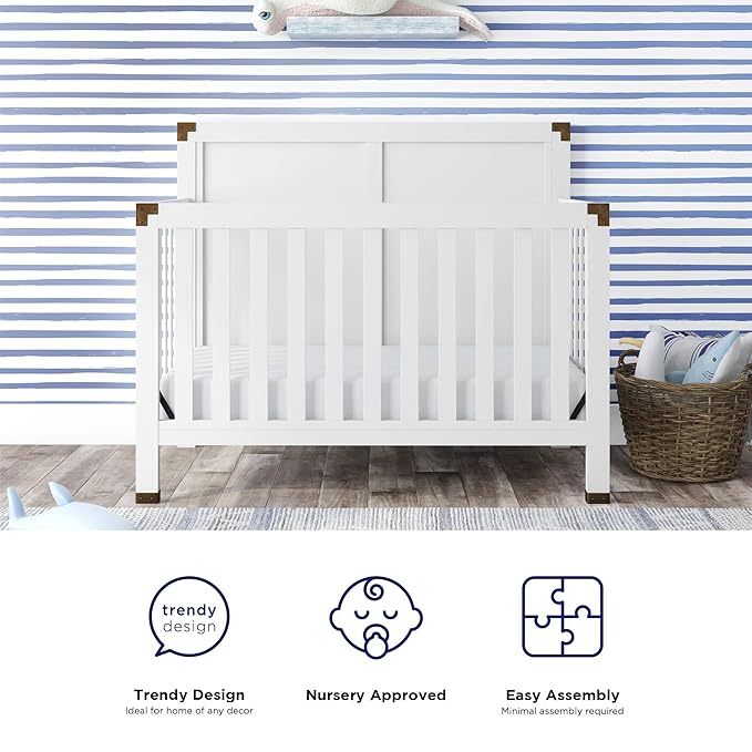 Baby Relax Miles 5-in-1 Convertible Crib, Nursery Furniture, Classic White