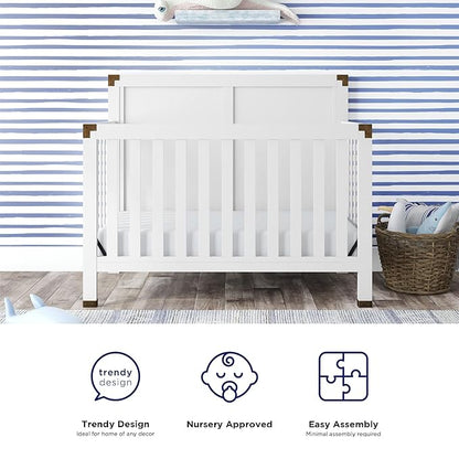 Baby Relax Miles 5-in-1 Convertible Crib, Nursery Furniture, Classic White