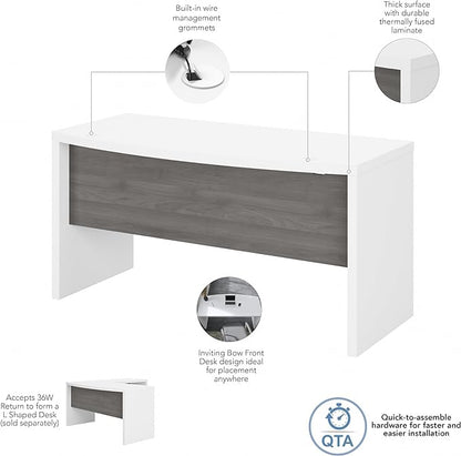 Bush Business Furniture Echo Bow Front Desk, 60W, Pure White and Modern Gray