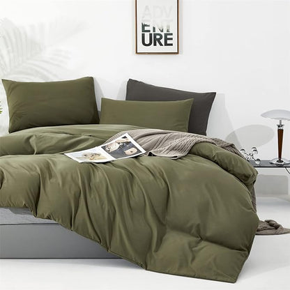 Olive Green Comforter Set King Size Solid Green Comforter 3 Pieces Soft Dark Green King Comforter Bedding Set Women Pure Olive Green King Bed Comforter Set for All Season as Gift