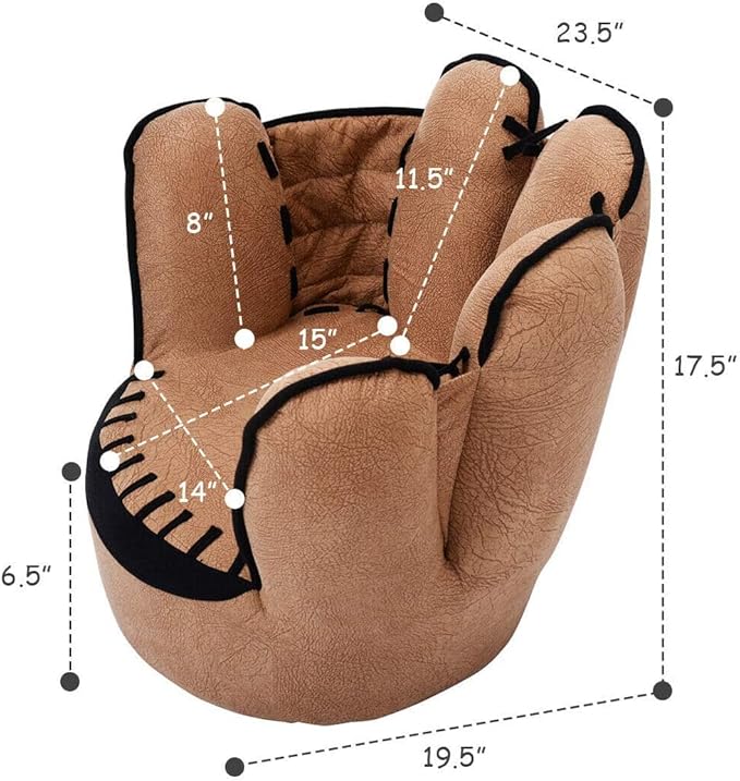 Fireflowery Kid Baseball Chair, Toddler Chair with Baseball Glove Design, Baseball Bean Bag Chair for Playroom, Gift for 3-5 Years Boys and Girls, 23.5” x 19.5” x 17.5