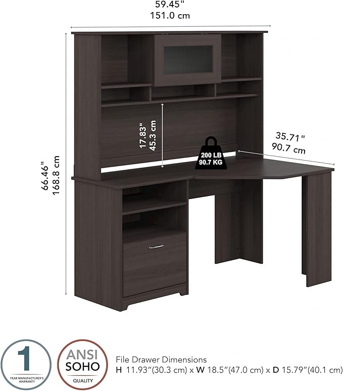 Bush Furniture Cabot 60W Corner Desk with Hutch in Heather Gray