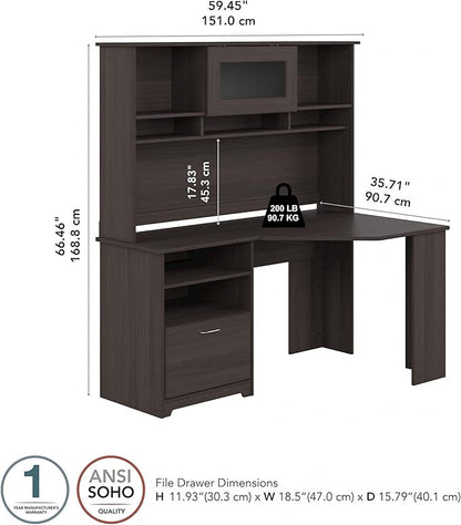 Bush Furniture Cabot 60W Corner Desk with Hutch in Heather Gray