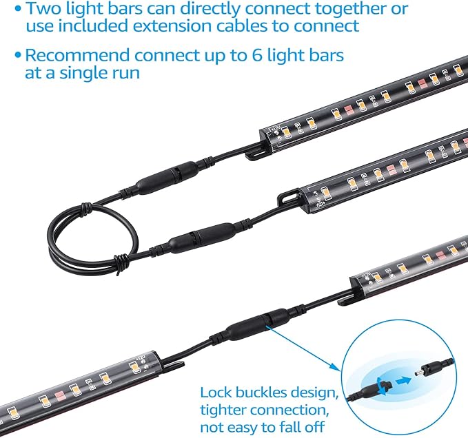 TORCHSTAR LED Safe Lighting Kit, (6) 12 Inch Linkable Light Bars + Motion Sensor + UL Power Adapter, 900LM, Input 100-240V, for Under Cabinet Gun Safe Locker Closet Showcase, 3000K Warm White