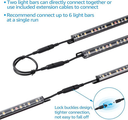 TORCHSTAR LED Safe Lighting Kit, (6) 12 Inch Linkable Light Bars + Motion Sensor + UL Power Adapter, 900LM, Input 100-240V, for Under Cabinet Gun Safe Locker Closet Showcase, 3000K Warm White