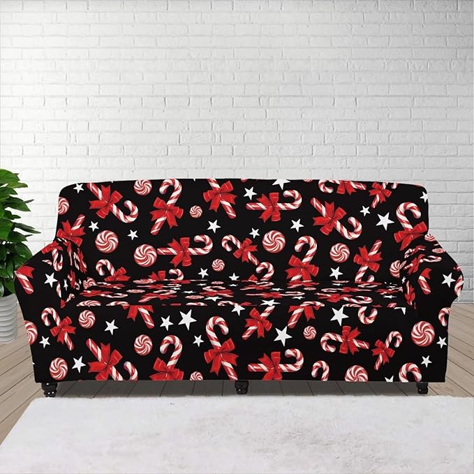 FKELYI Christmas Easy Going Stretch Sofa Slipcover Candy Cane Sofa Couch Cover Non-Slip Sofa Slipcovers Washable Furniture Protector XL