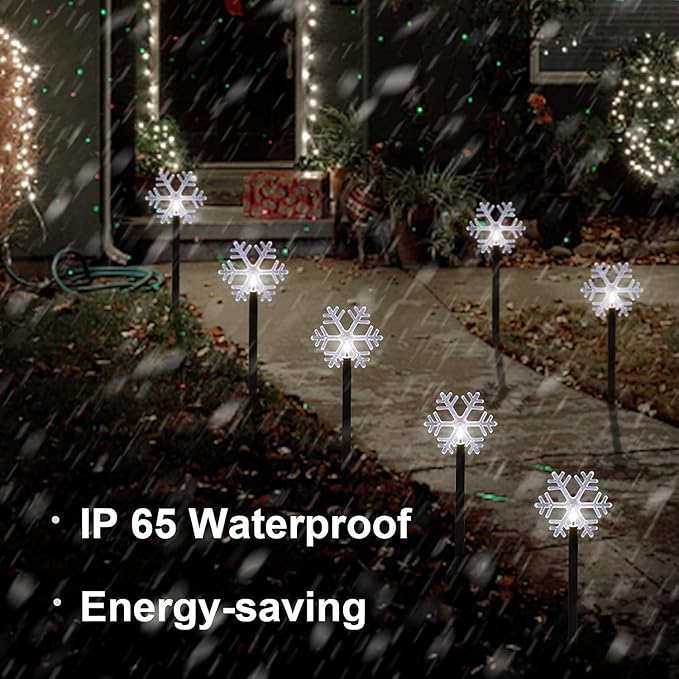 Christmas Snowflake Pathway Lights, 5 Pack Solar Christmas Stake Markers with Cool White Fairy Lights for Outdoor Holiday Walkway Patio Garden Christmas Decorations (5PCS-Cool White-Snow)