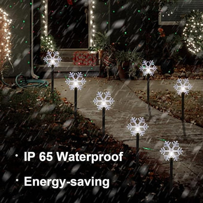 Christmas Snowflake Pathway Lights, 5 Pack Solar Christmas Stake Markers with Cool White Fairy Lights for Outdoor Holiday Walkway Patio Garden Christmas Decorations (5PCS-Cool White-Snow)