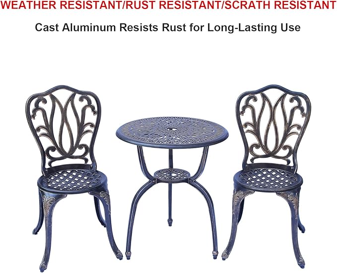 C/G 3 Piece Bistro Set,Outdoor Patio Set,Anti-Rust Cast Aluminum Bistro Table Set for Park Yard Front Porch Furniture(Antique Copper)