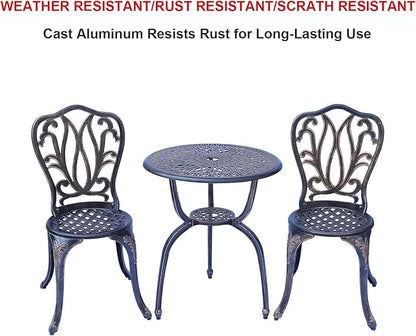 C/G 3 Piece Bistro Set,Outdoor Patio Set,Anti-Rust Cast Aluminum Bistro Table Set for Park Yard Front Porch Furniture(Antique Copper)