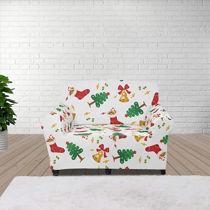 FKELYI Christmas Tree Easy Going Stretch Sofa Slipcover Washable Sofa Couch Cover Comfortable Furniture Protector with Elastic Bottom S