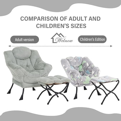 Welnow Toddler Kids Lazy Chair with Ottoman, Glow in The Dark Accent Comfy Lounge Children Armchair Couch with Removable Cover, Detachable Reading Chair with Footrest for Boy or Girl, Grey Dinosaur