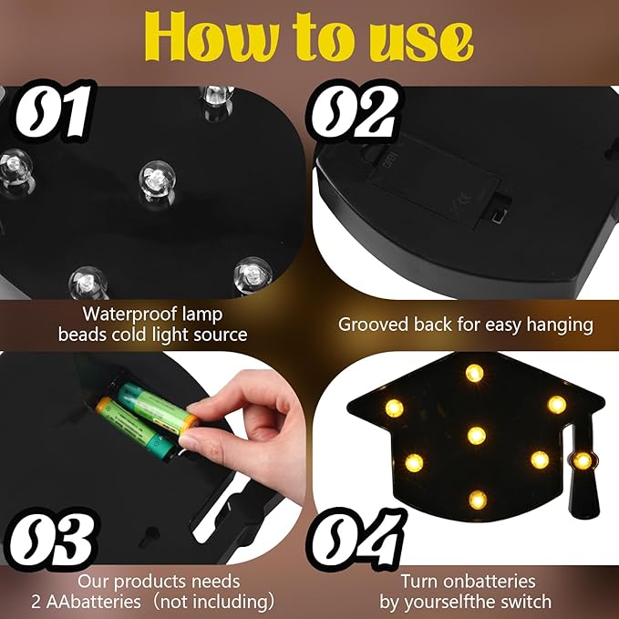 VIHOSE Graduation Bachelor Cap Lights Sign Table Decoration Light up Decoration Battery Powered Graduation Hat for Home Bar Party Bedroom Tabletop Decoration Graduation Gift