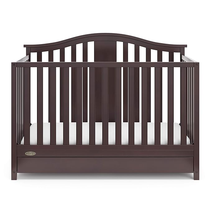 Graco Solano 4-in-1 Convertible Crib with Drawer (Espresso) – GREENGUARD Gold Certified, Crib with Drawer Combo, Includes Full-Size Nursery Storage Drawer, Converts to Toddler Bed and Full-Size Bed