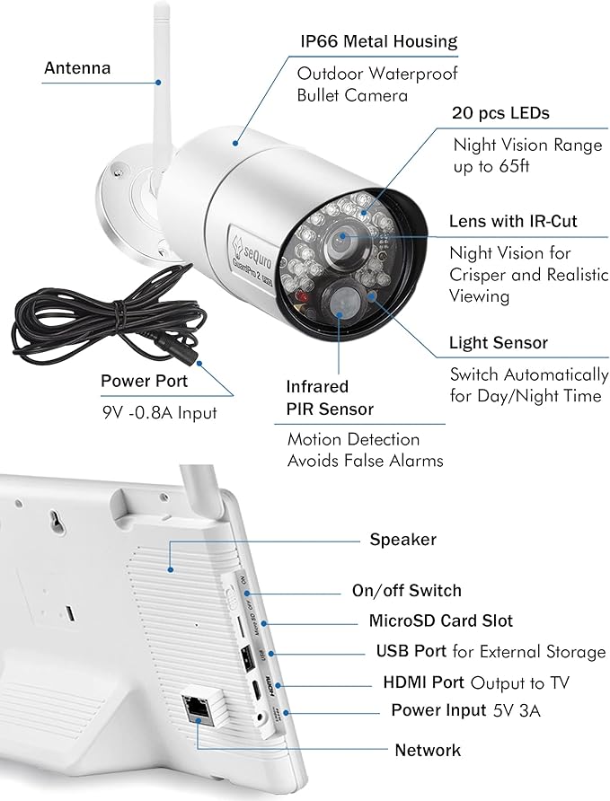 seQuro GuardPro 2 Wireless Security Camera System, 10.1-inch Touchscreen Monitor, 4CH DVR Kit, 1080p HD Outdoor Bullet Camera, Motion Detection, Night Vision, Waterproof, Free App, Home Security DVR