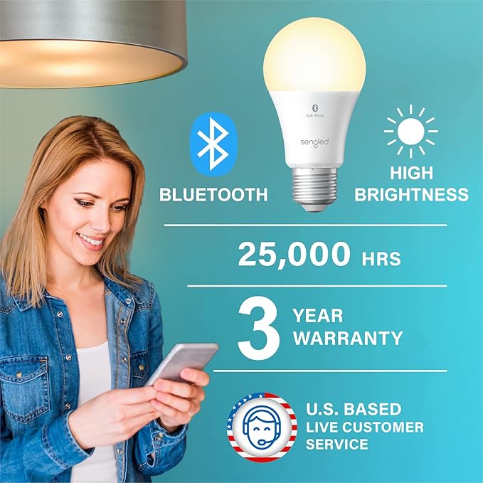 Sengled Alexa Light Bulb 75W Equivalent, Smart Light Bulbs Bluetooth Mesh 1050 LM, Smart Bulbs That Work with Alexa Only 2700K, High Brightness, Soft White A19 Dimmable Bulb, No Hub Required, 4 Pack