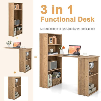 Computer Desk with Shelves, Natural