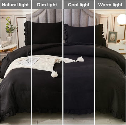 Andency Black King Size Comforter Set, 3 Pieces Farmhouse Shabby Chic Bedding Comforters & Sets, Soft Fluffy Lightweight All Season Down Alternative Bed Blanket Set