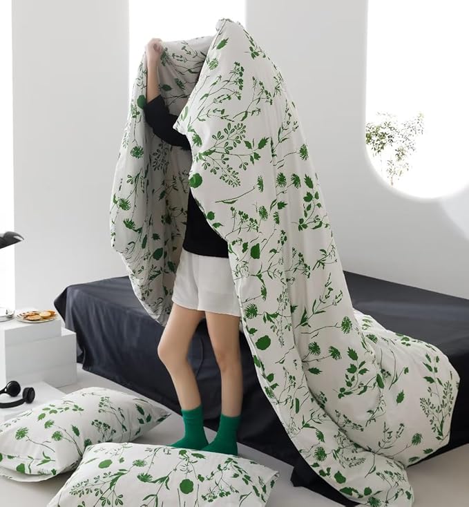Botanical Comforter Set King White and Sage Floral Plant Bedding Comforter Set Girls Garden Pattern Printed on White Blanket Rustic Leaf Blossom Women White Farmhouse Comforter King